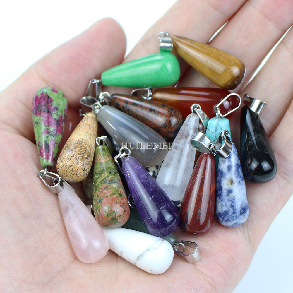 20pcs Mixed Stone Gemstone Water Drop Charms Pendants Beads Reiki Chakra Healing