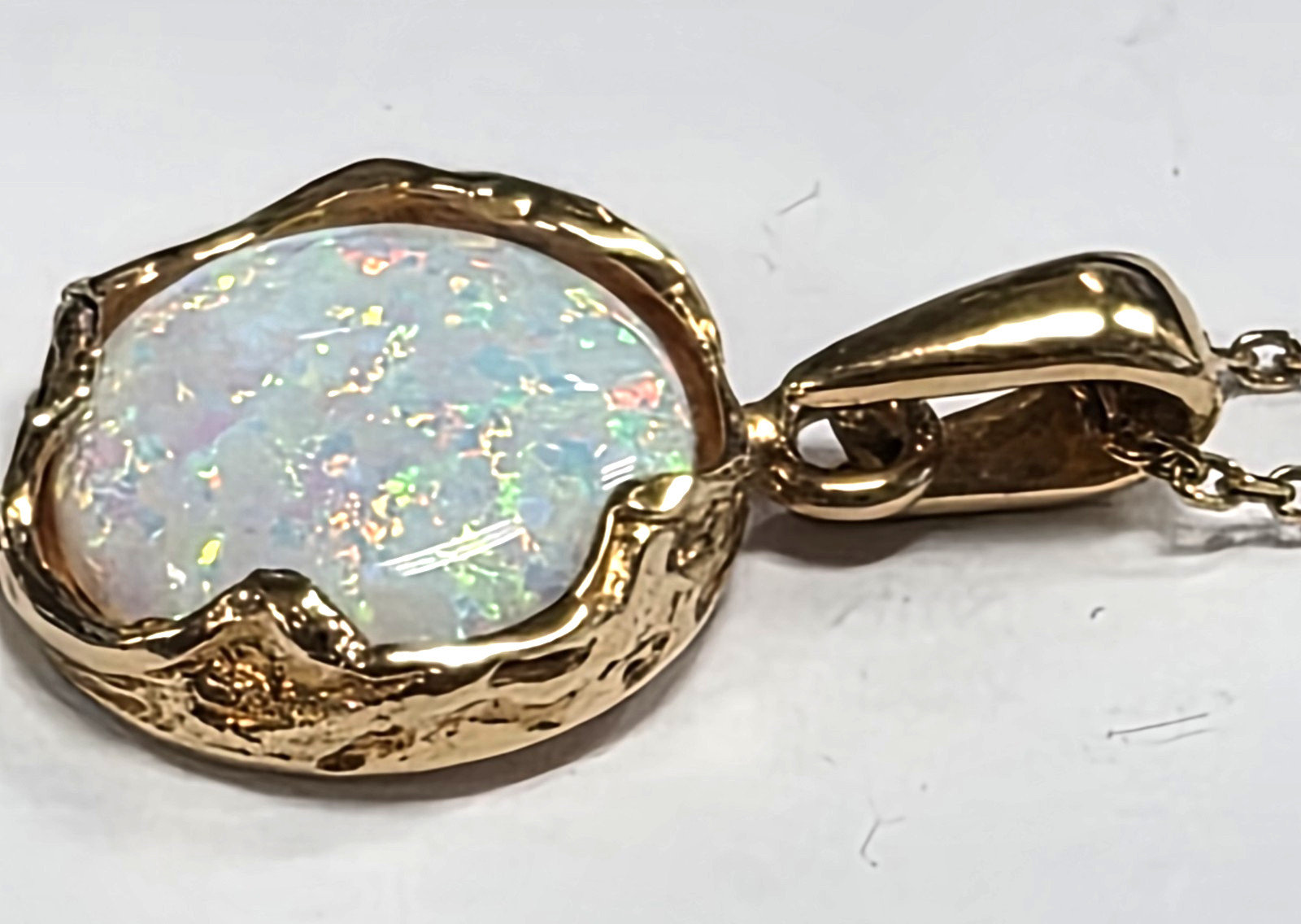 Estate 925 Sterling Silver Gold Vermeil & Faux Opal Pendant 18″ Chain Necklace