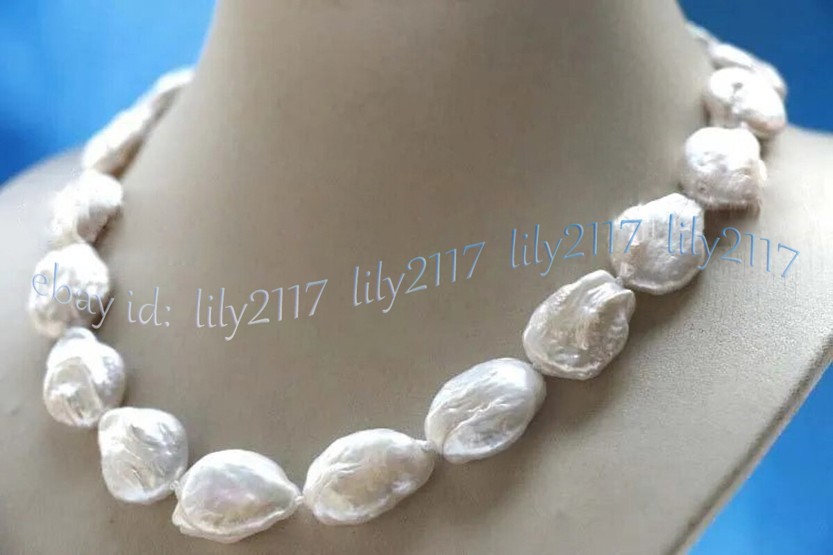 Genuine Natural White Baroque Reborn Keshi Pearl Necklace 18” 17-22mm