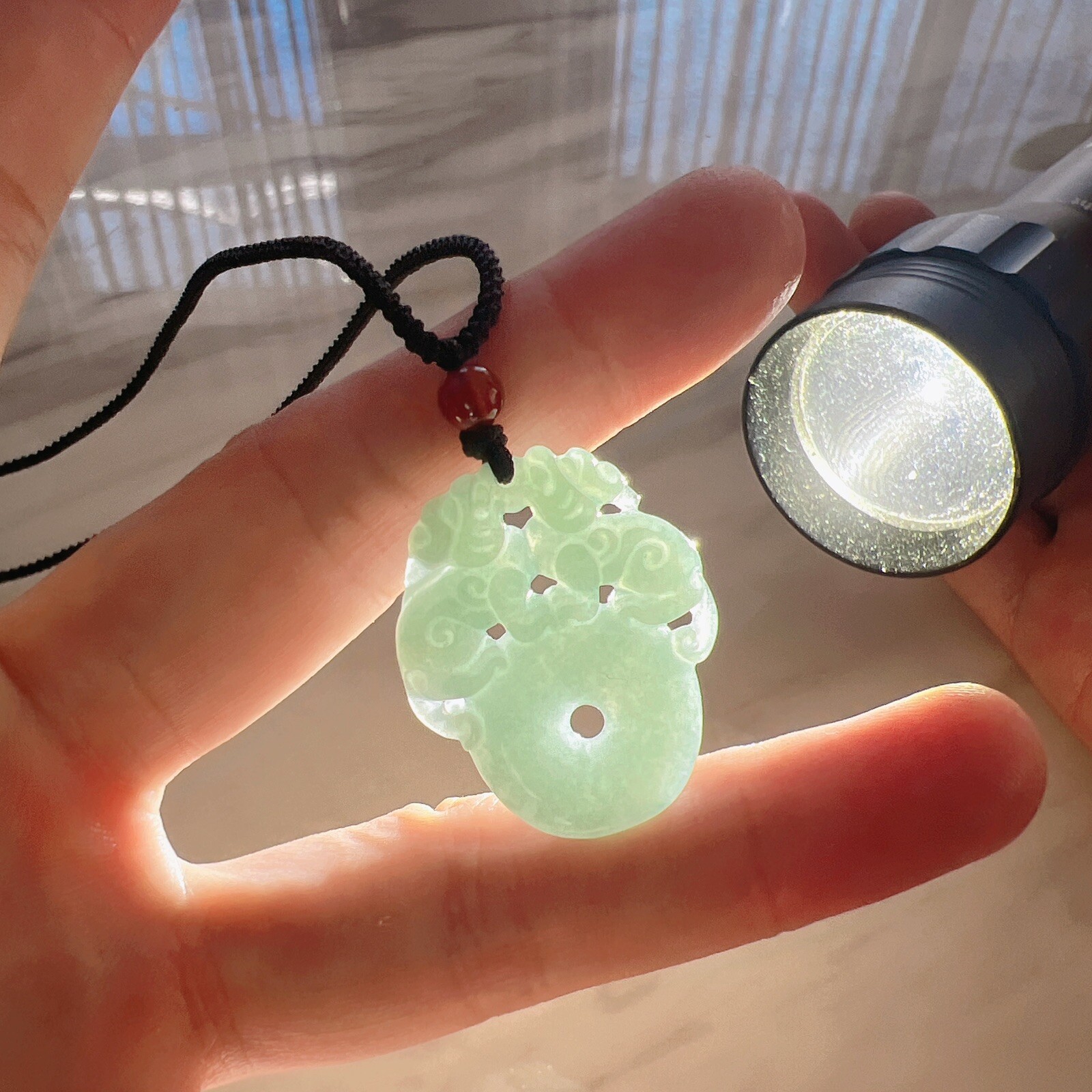 Good Quality Natural Burma Jade Sky Blue Jade Pixiu Pendant Necklace