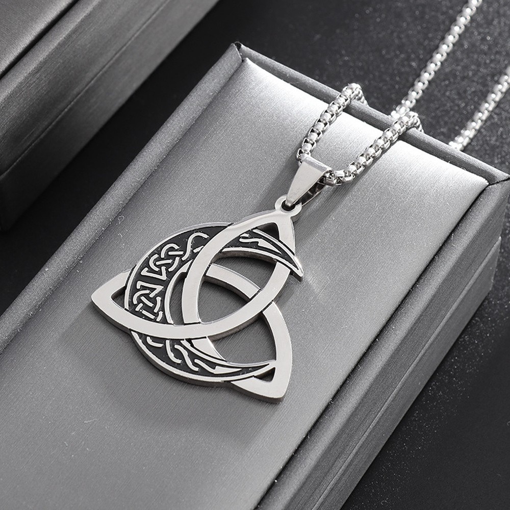Pendant Necklace Stainless Steel Moon Silver 23.62 in Men Viking Triskel N94