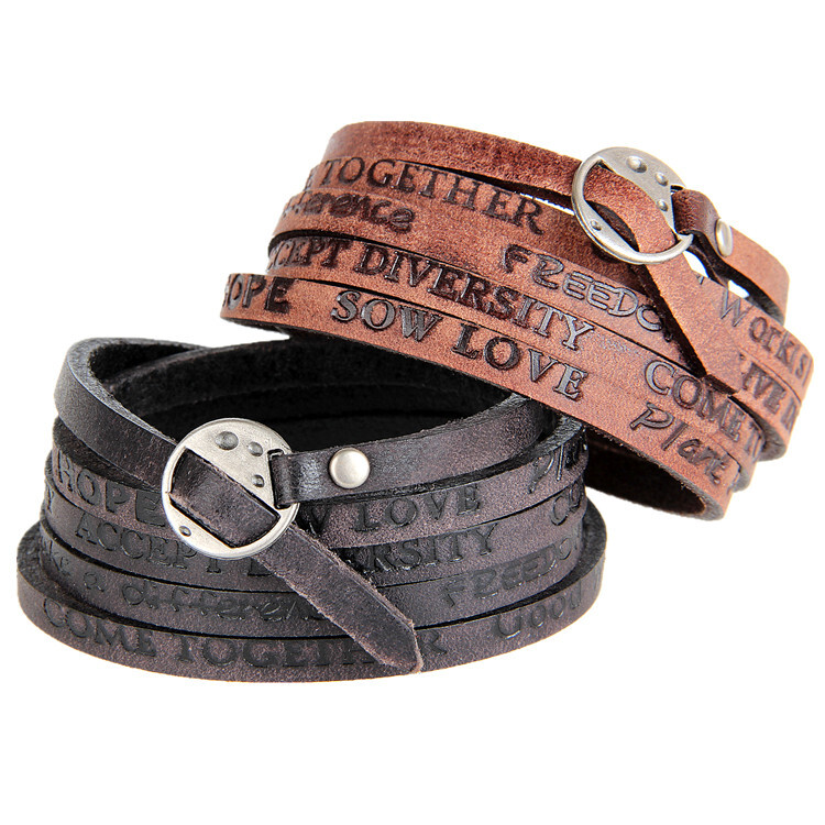 Leather Wrap Bracelets Trendy Stackable Cuff Adjustable Wirstband For Men Women