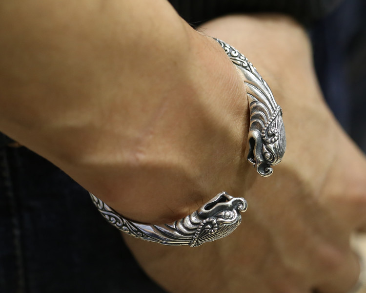 Viking Fenrir Pengan pure Solid 925 Sterling Silver Handmade Warriors Bracelet