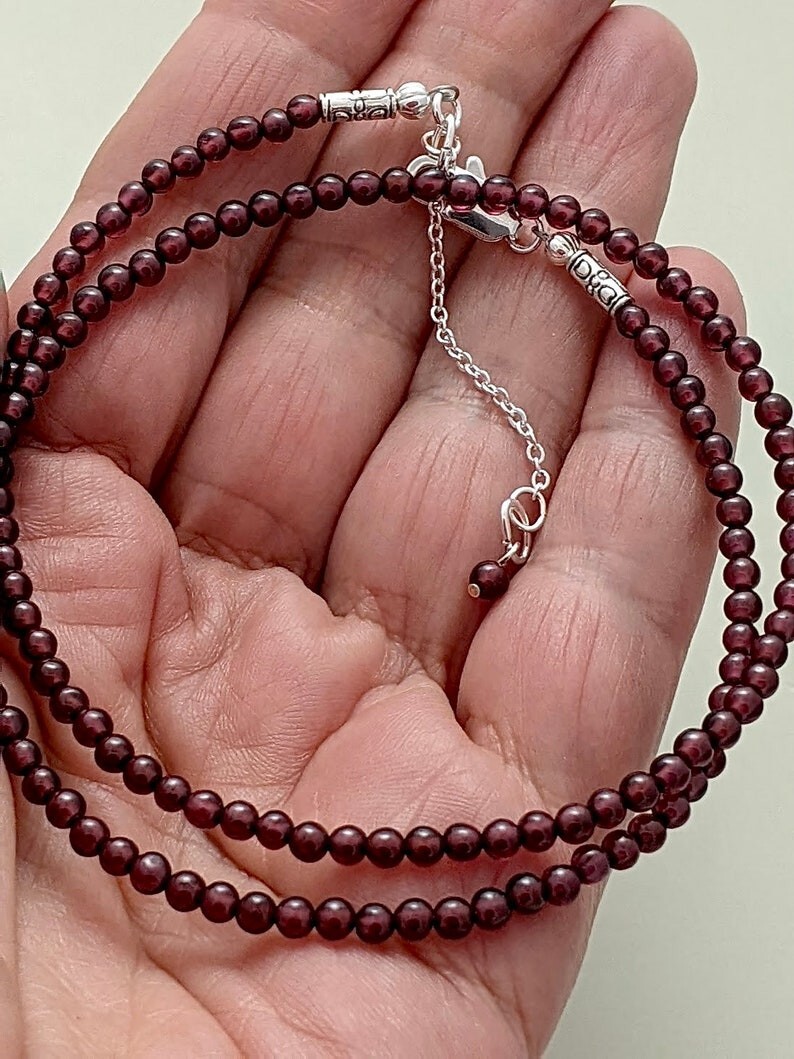 A+++ Nature Red Garnet Smooth Round Gemstone Beads Handmade Women Necklaces 18”