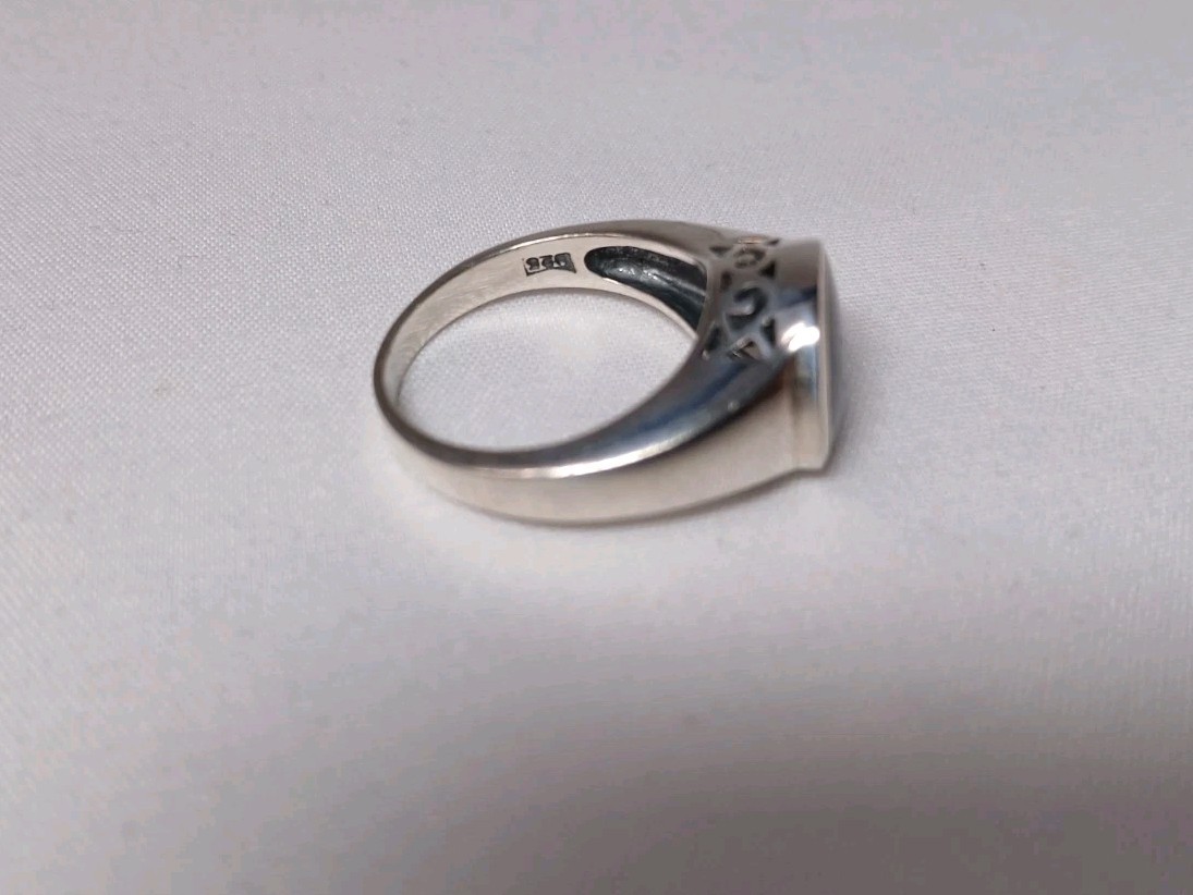 Sterling Silver Ring 925 Black Glass Cabochon – Size 7