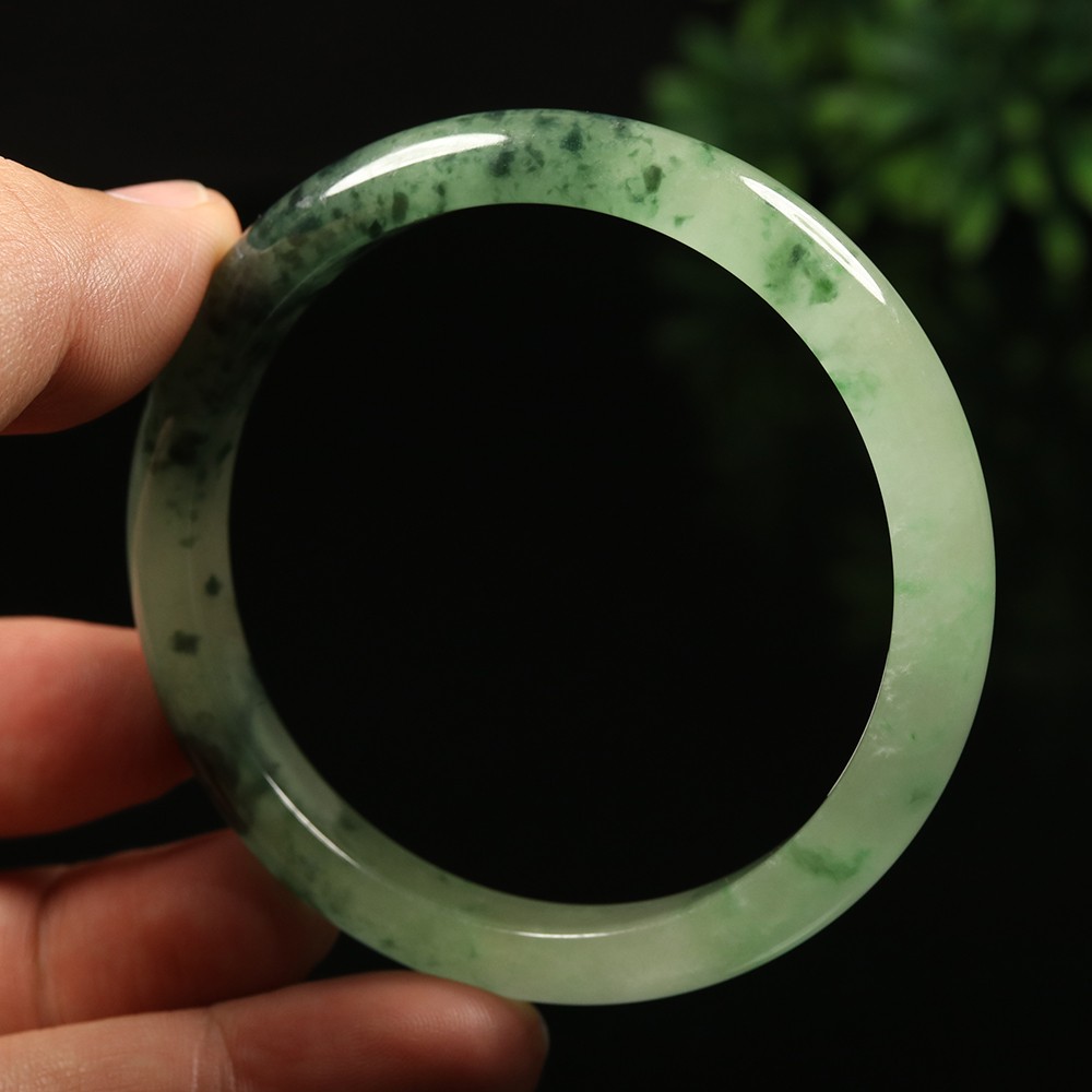 59mm Emerald Green Icy Jadeite Jade Bangle Bracelet Burma Jade Bangle A-14333