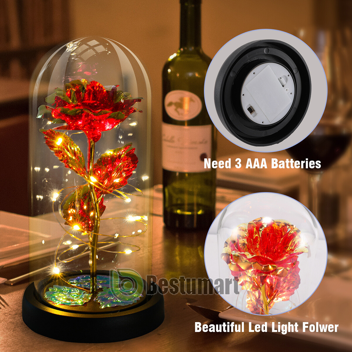 Valentines Day Gifts for Her – Crystal Galaxy Enchanted LED in Glass Rose Gifts