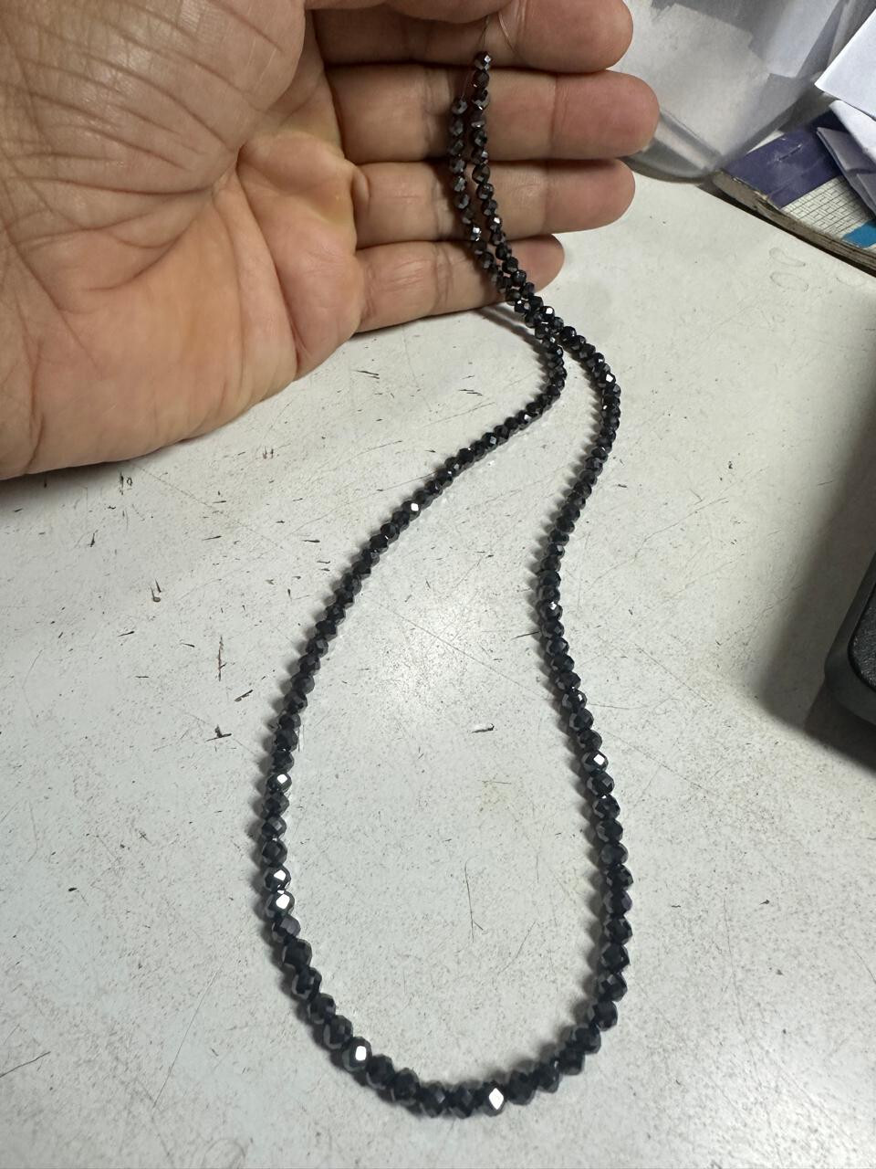 49.03Ct Black Moissanite Diamond Faceted Beads Necklace 925 Silver Clasp 22″Inch