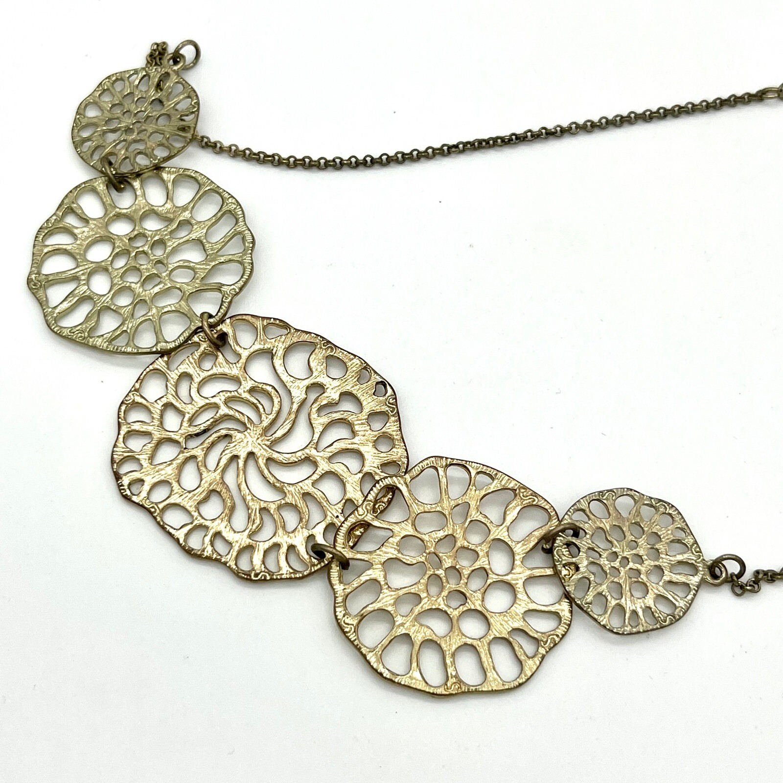 Statement Necklace Gold Tone Disc Medallion Chain Fashion Jewelry Filigree