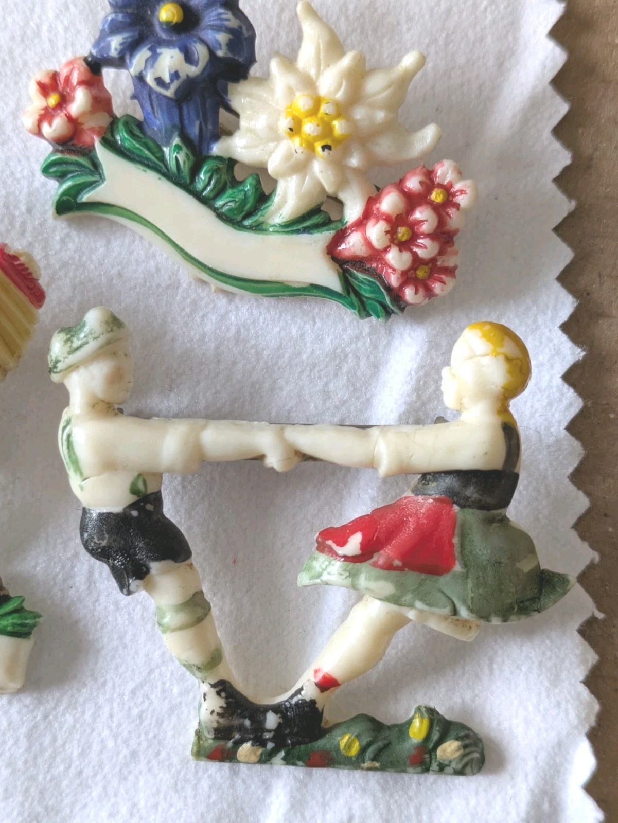 Vintage, Hand painted Celluloid 1950s-era German or Bavarian souvenir brooches