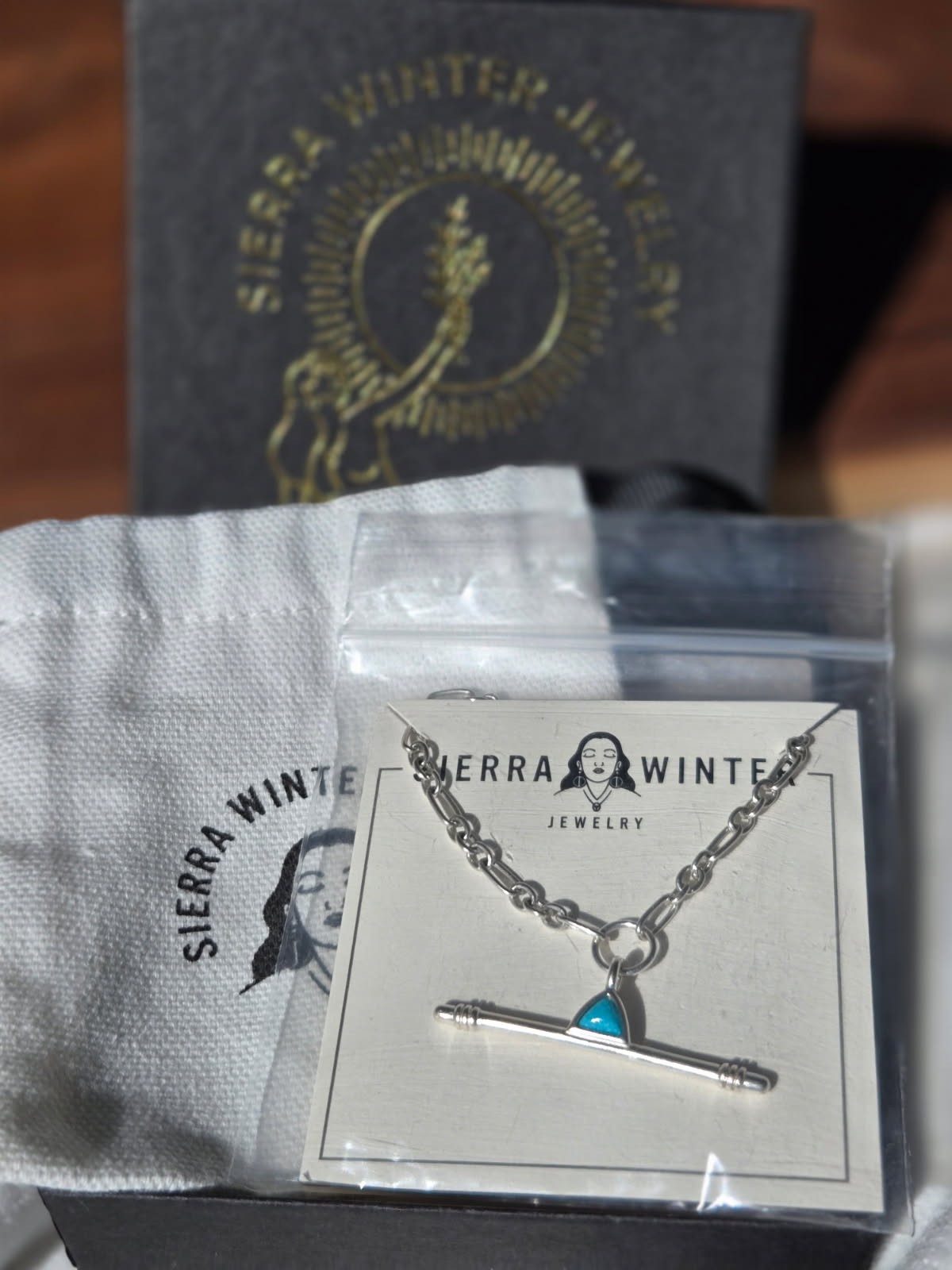 Sierra Winter Jewelry 5 O’Clock Necklace Sterling Silver Turqoise Onyx Brand New