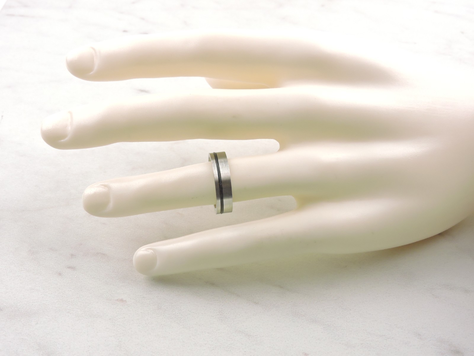 Stainless Steel Brushed Comfort Fit Band With Black Rubber Accent Band