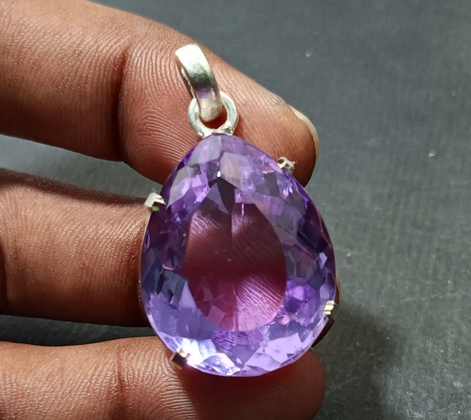 Natural 66.05 Ct Brazilian Pear Cut Purple Topaz Pendant 925 Silver Gemstone