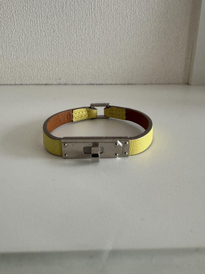 Hermes Kelly Bracelet Yellow Silver 0.7cm 16cm Leather Metal fashion accessories