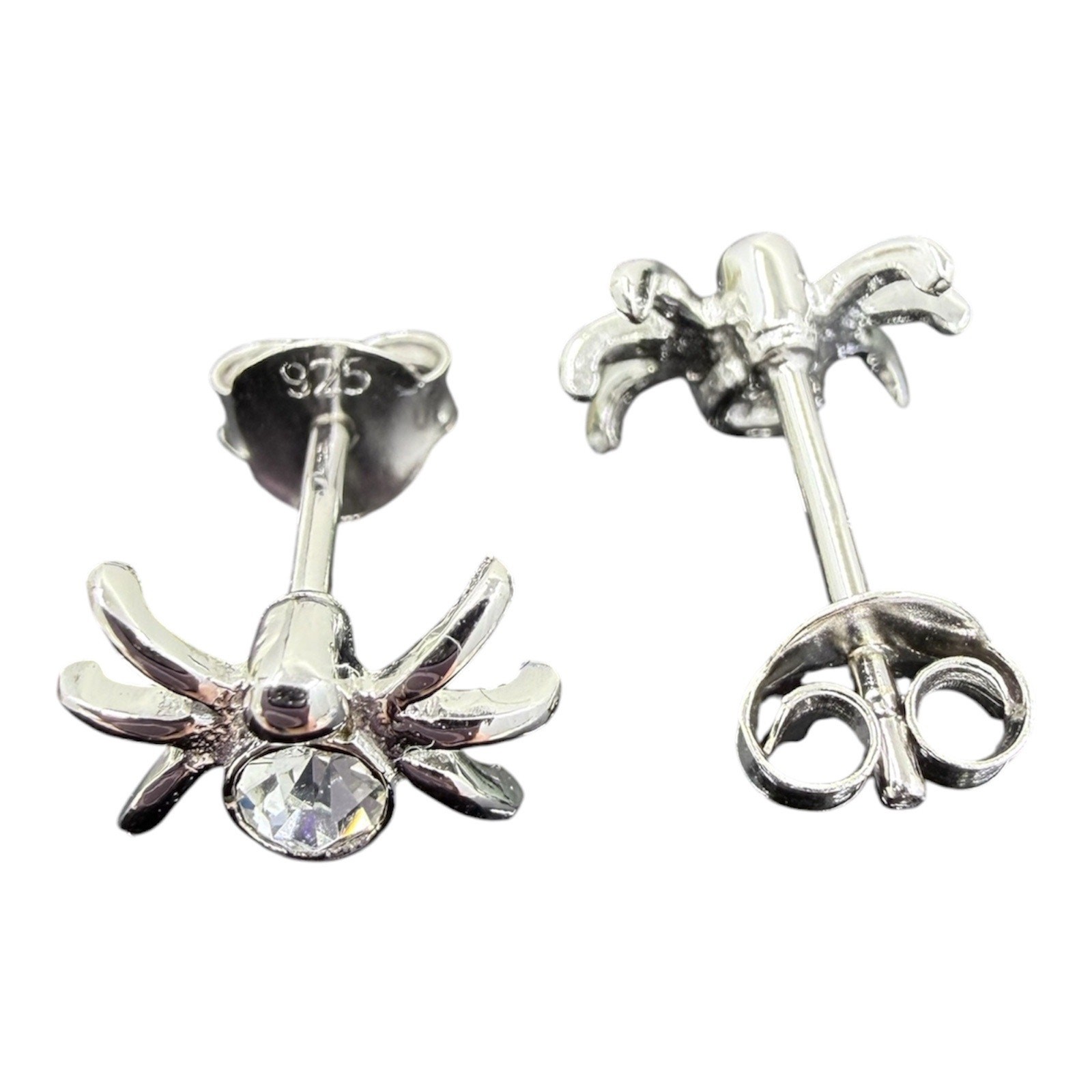 Sparkling Spider Post Stud Earrings 925 Sterling Silver Friction Backs