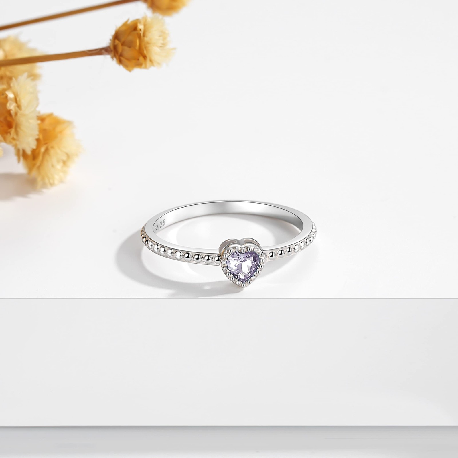 SOLOLIKE Sterling Silver June Stackable Rings for Birthstone for Women: Heart…