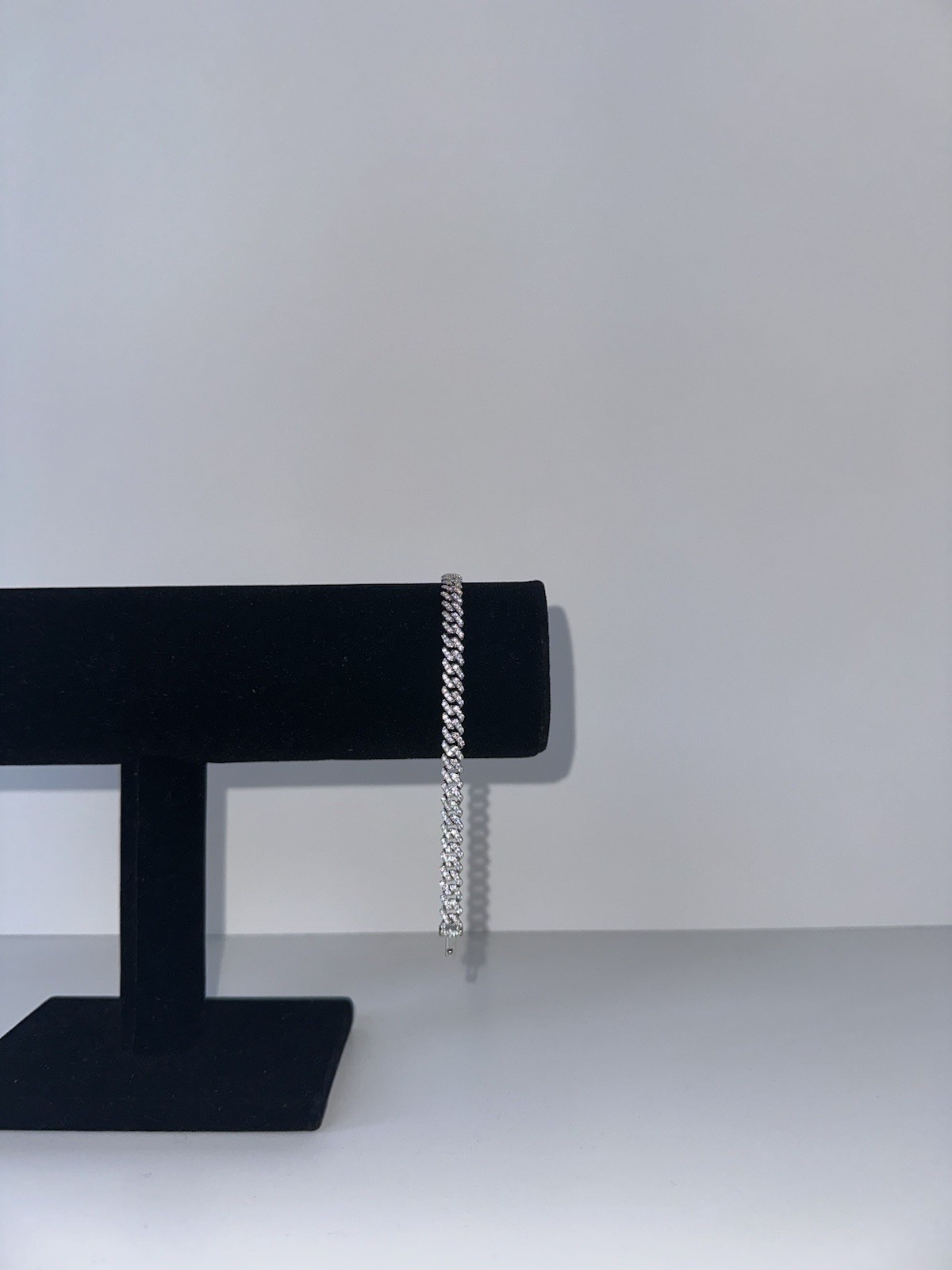 Silver-Tone Iced Cuban Link Bracelet with Round Box Clasp