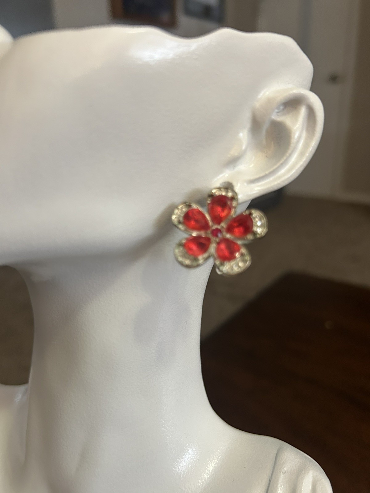 Crystal Floral Earrings – Red