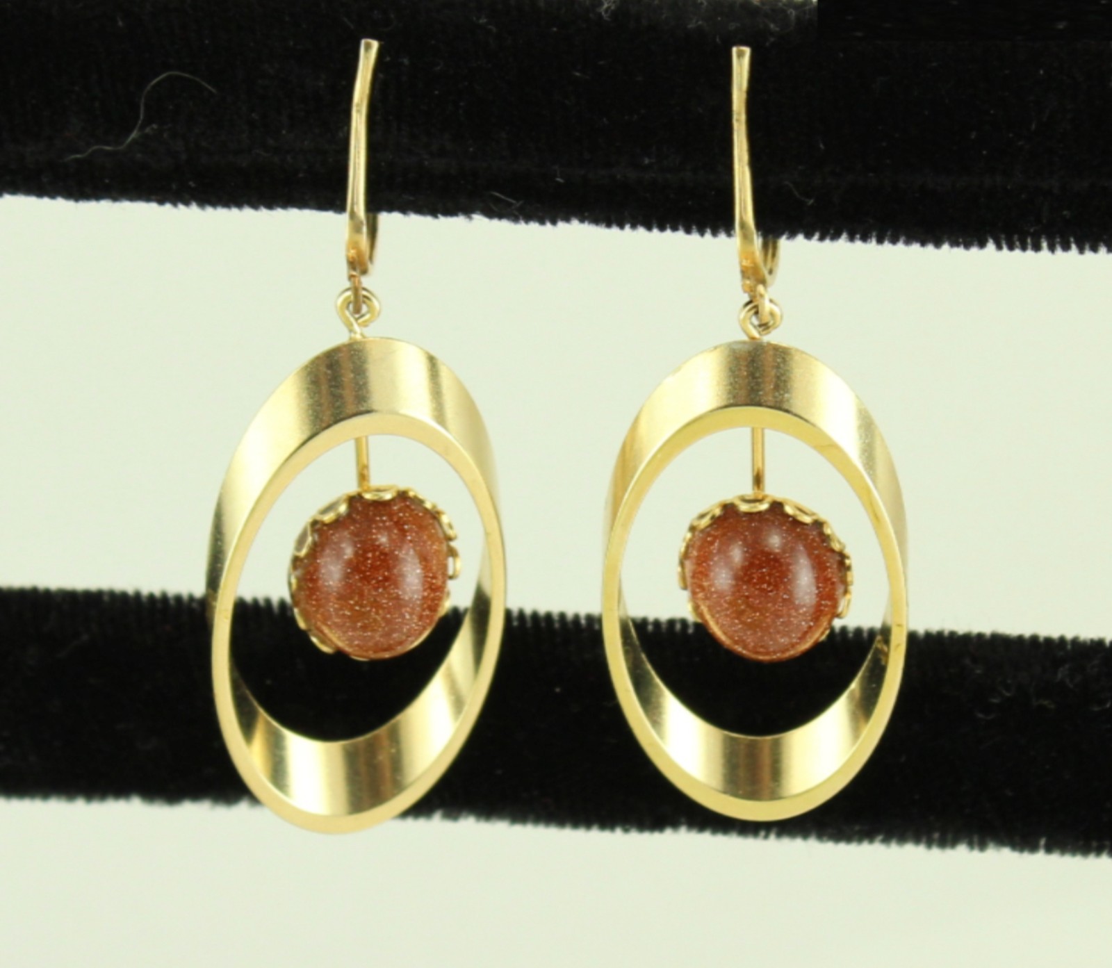 Vintage 1960s Space Age Sunstone in Golden Orbit Faux Pierced Clip Earrings