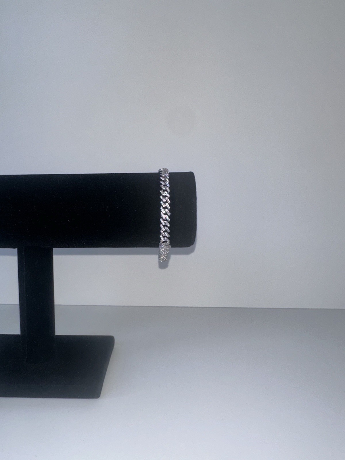 Silver-Tone Iced Cuban Link Bracelet with Round Box Clasp