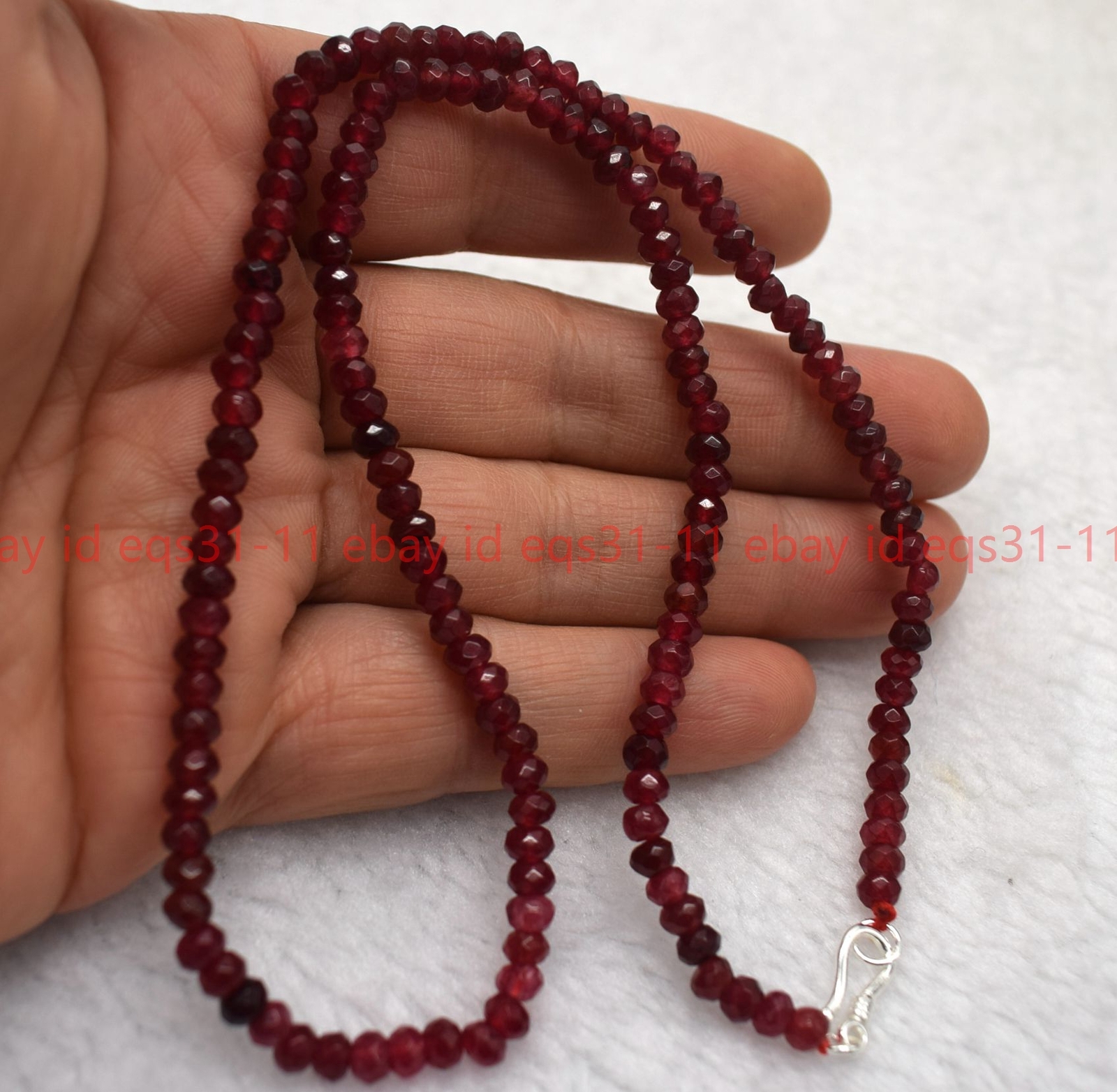 2x4mm Red Garnet Faceted Roundel Gems Beads Necklace 16-28″ Silver Clasp