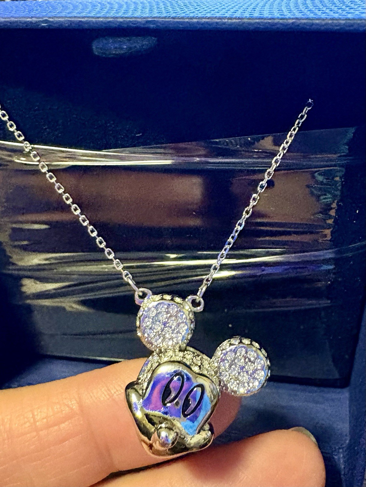 NIB Swarovski Sparkling Crystal Disney Mickey Mouse Head Pendant Rhodium Plated.