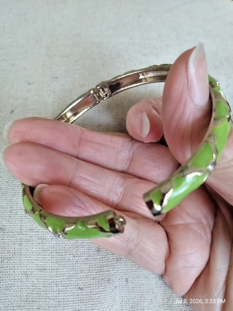 Sequin Green & Metal Clamper Bracelet with Rhinestone Accents