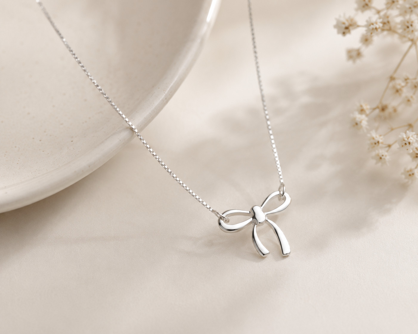925 Sterling Silver Bow Necklace Adjustable 16-18” Minimalist Gift for Women