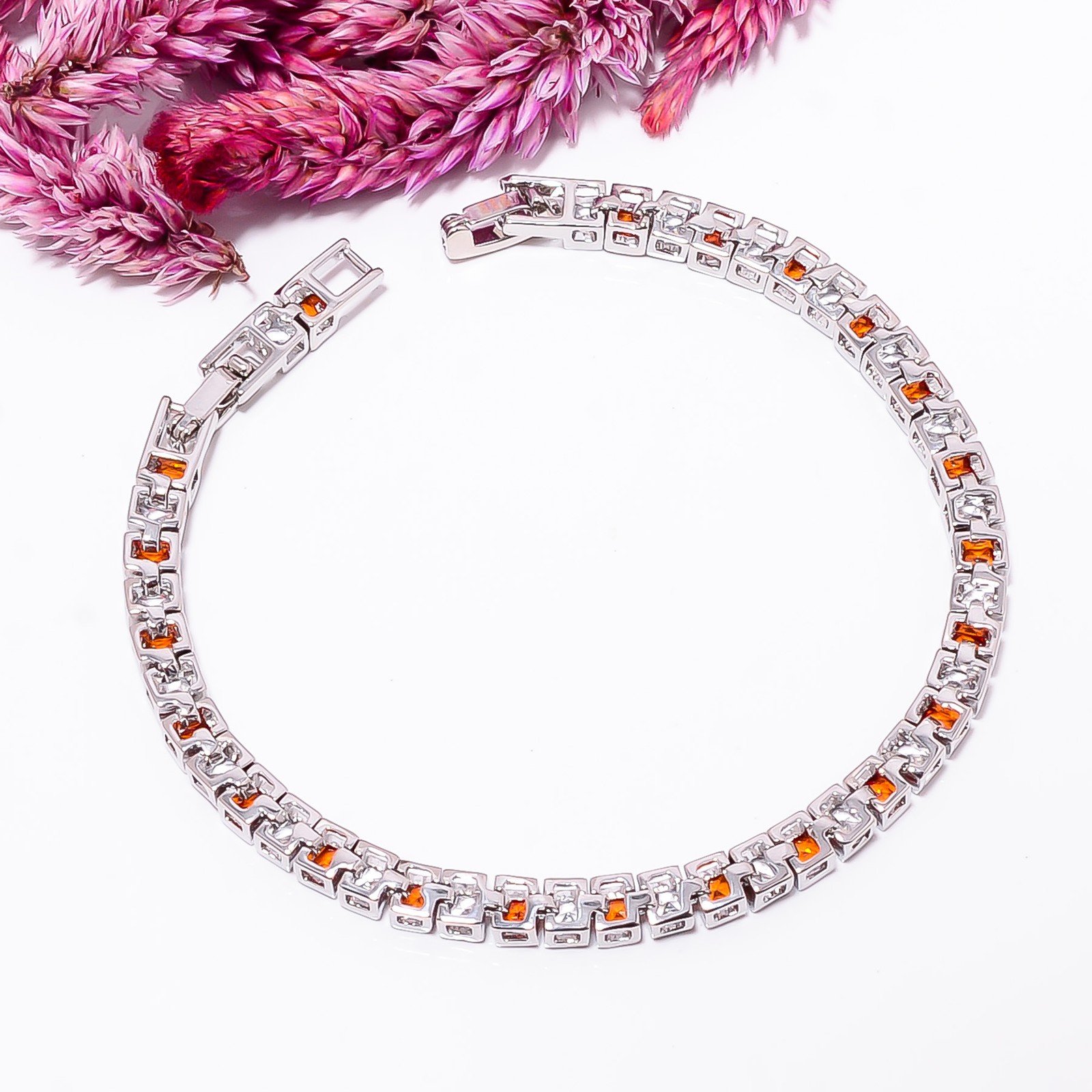 Red Garnet, CZ 925 Sterling Silver Adjustable Bracelet 7-8″ B13004
