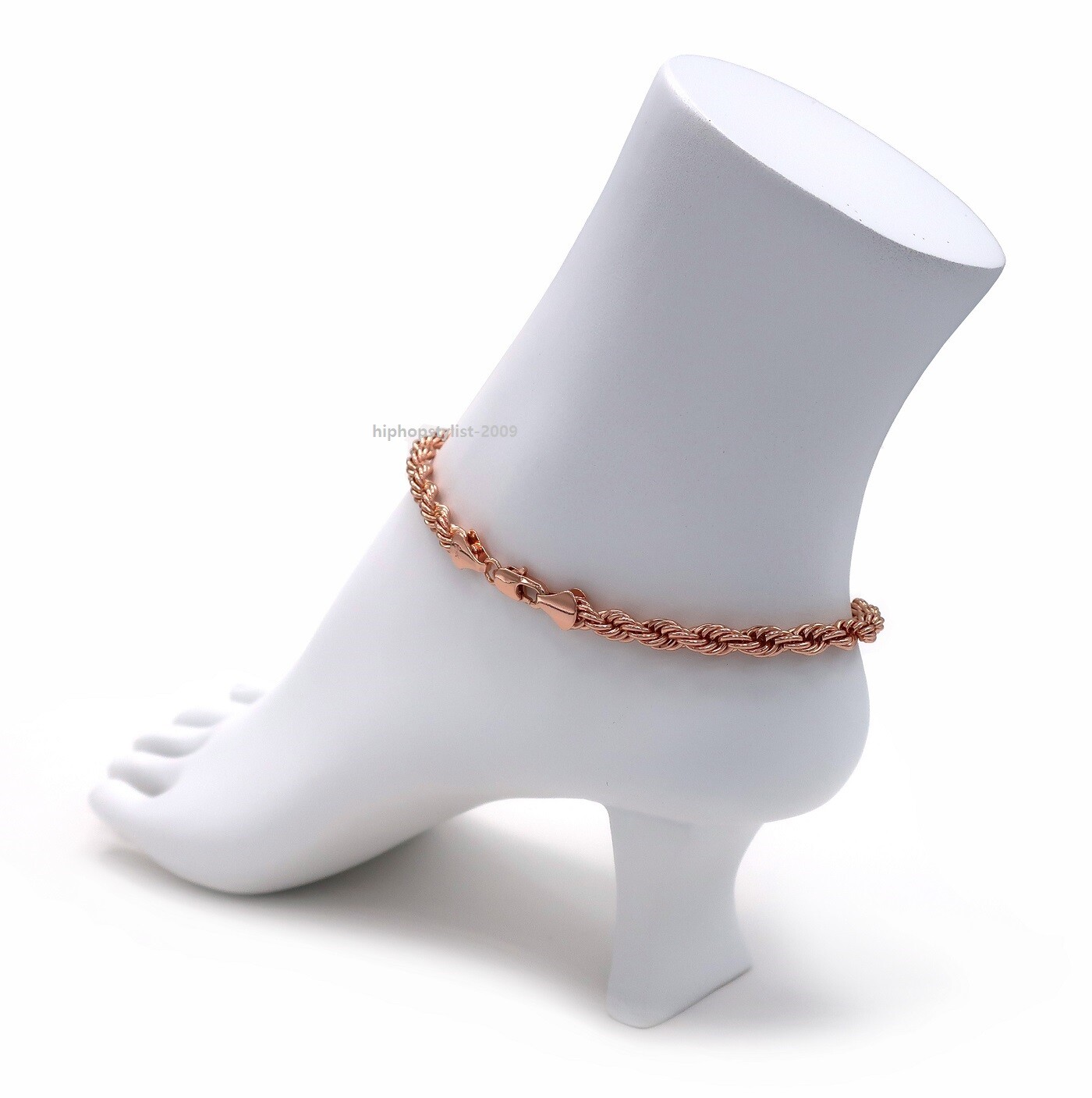 10″ Twist Rope Chain Anklet Bracelet 5mm Ankle Chain 14K Pink Rose Gold Plated