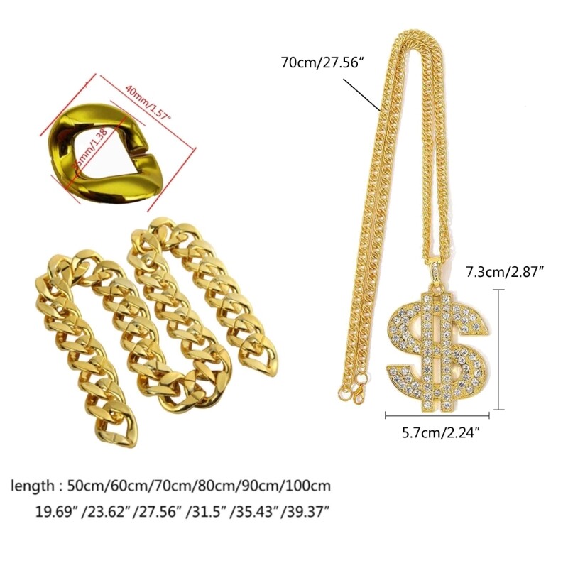 Set of 2 Durable Plastic Gold Chain Necklace Lightweight Neck Chain Comfortable
