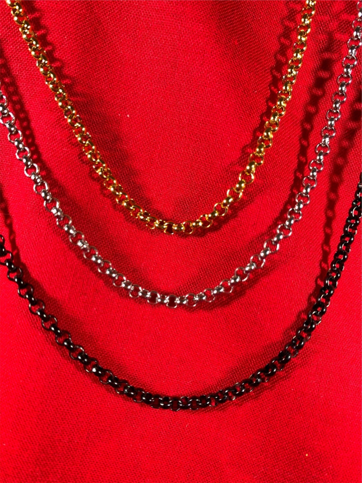 30 INCH GOLD, SILVER,BLACK PLATED 3MM ROLO LINK STAINLESS STEEL CHAIN-USA SELLER