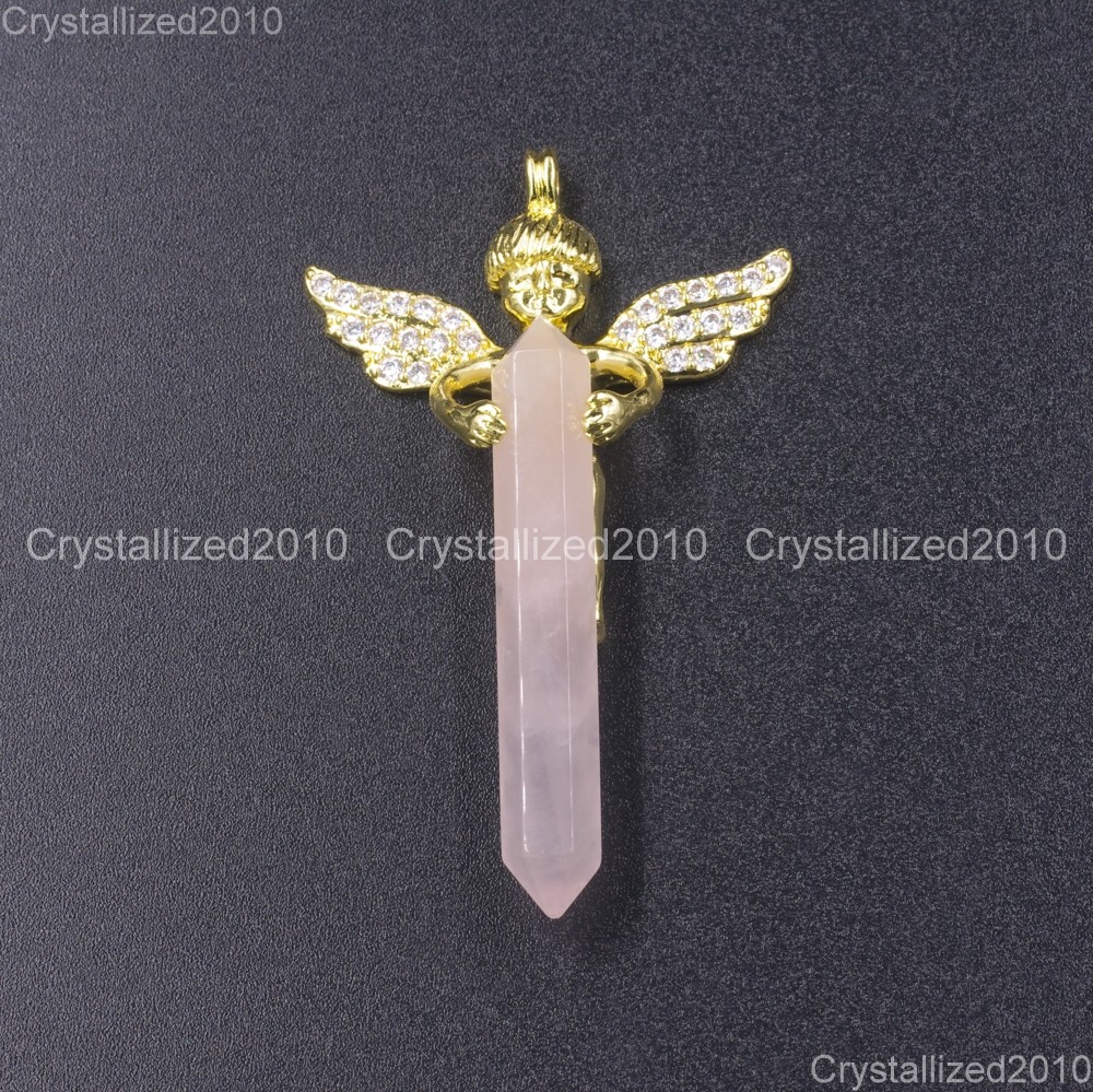Natural Gemstone Zircon Pave Angel Hexagonal Pointed Reiki Healing Pendant Beads