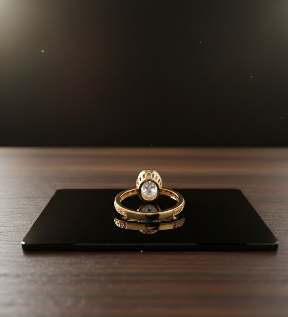 Oval Cut Moissanite Solitaire Ring 14K Gold Plated | Vintage Style