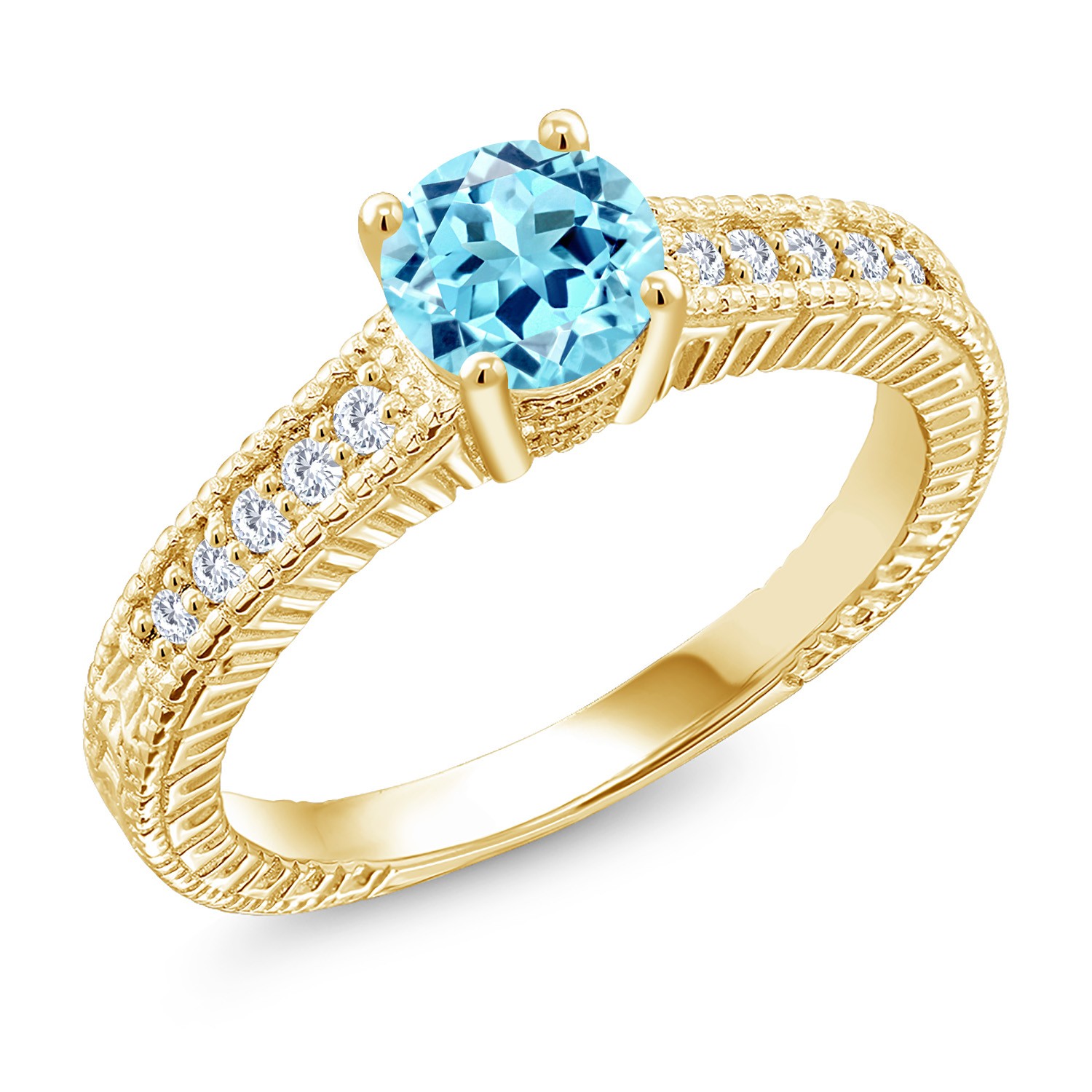 18K Yellow Gold Plated Silver Ring Apatite Moissanite (0.97 Cttw)
