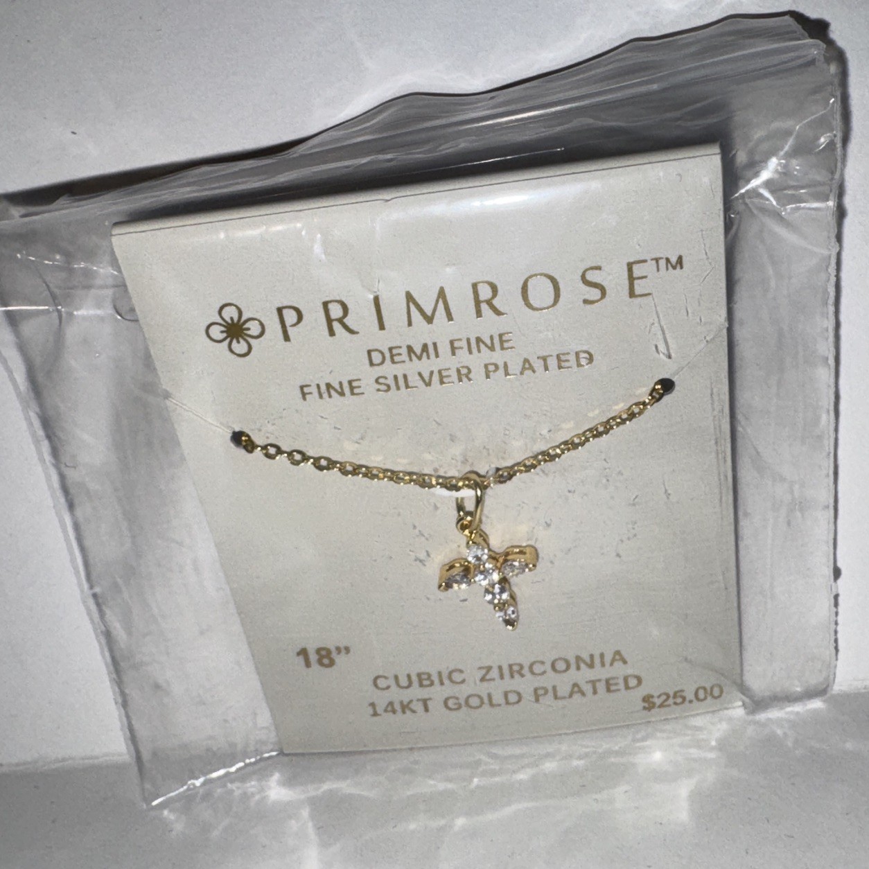 PRIMROSE 14k Gold Flash Plated Cubic Zirconia Cross Cable Chain Pendant Necklace