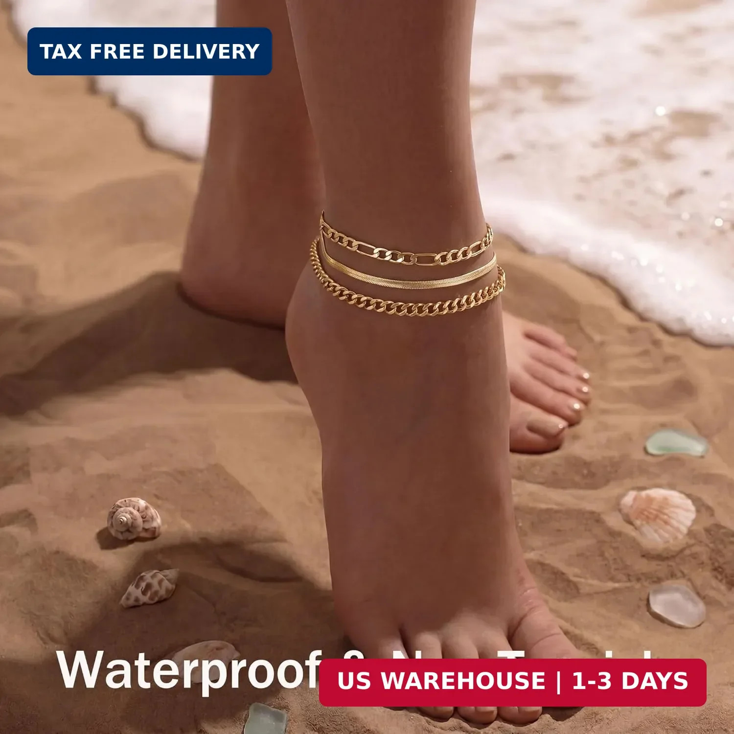 DEARMAY 14K Gold Plated Ankle Bracelets Set for Women Waterproof, Anklets for Wo