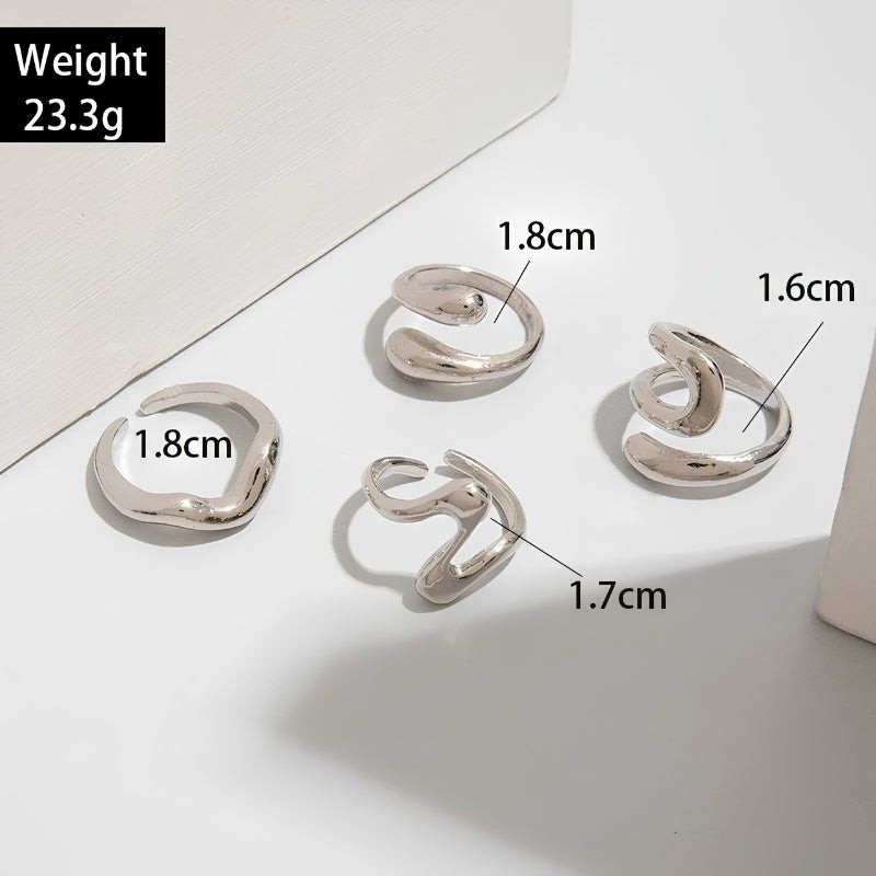 Nova Ring Set (4 Pieces) Gothic Rave Punk Silver Ring Set Y2K