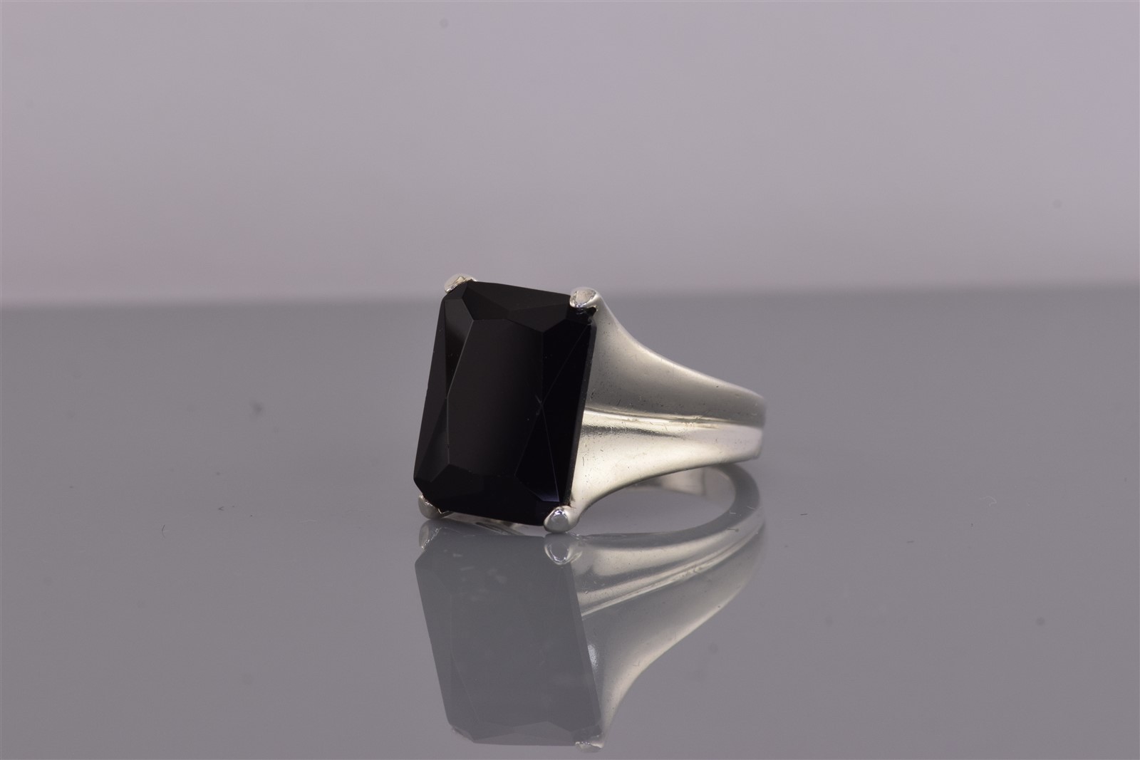 Sterling Silver 15mm Faceted Black Onyx Wedged Band Ring 925 Sz: 5