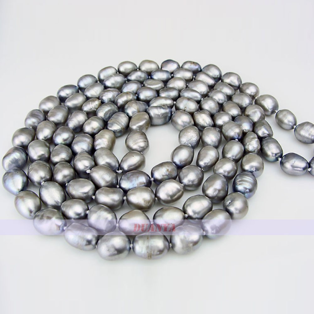 Genuine Natural Huge Gray Baroque Freshwater Pearl Necklace Knotted Strand