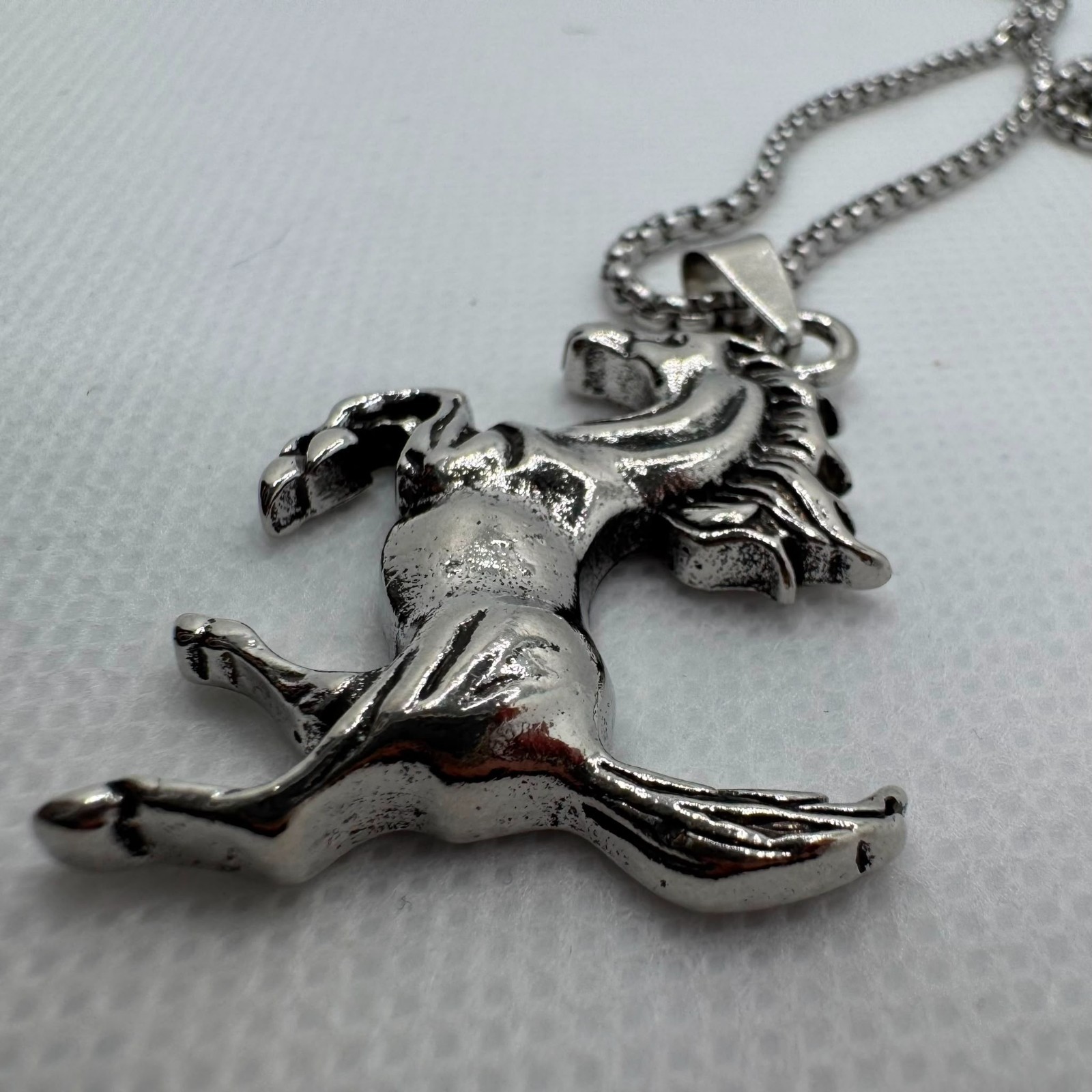 Wild Horse Pendant Necklace Silver Tone Rearing Stallion Equestrian Jewelry Gift