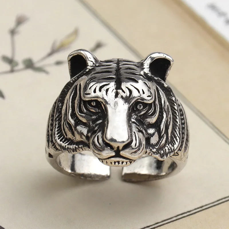 Tiger Strong Open Ring Jewelry Silvery Animal Bangled Cat Adjustable Resizable