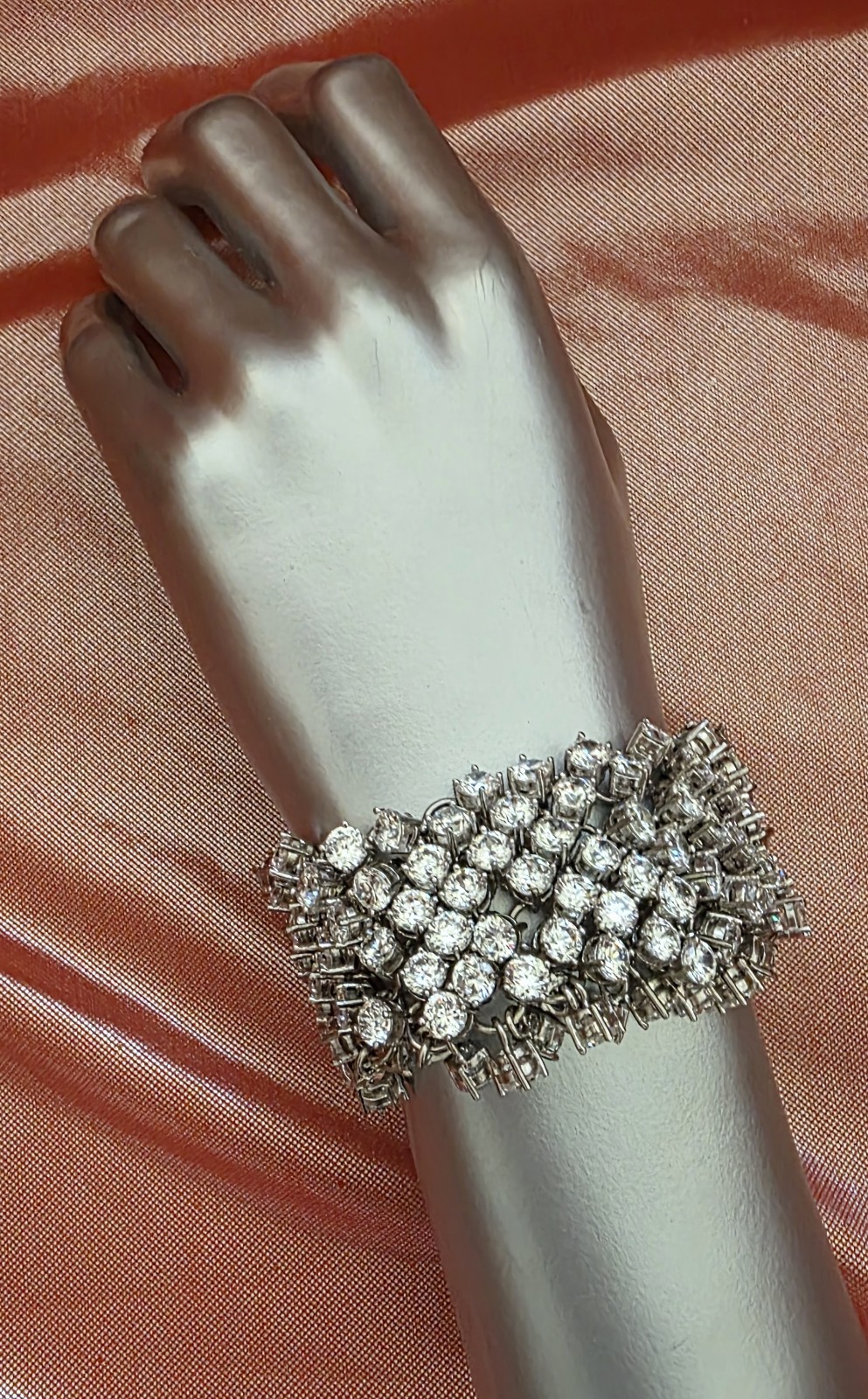 Made In Italy Tremblant Wide Bracelet Luxury CZ Round & Baguette Cluster Design