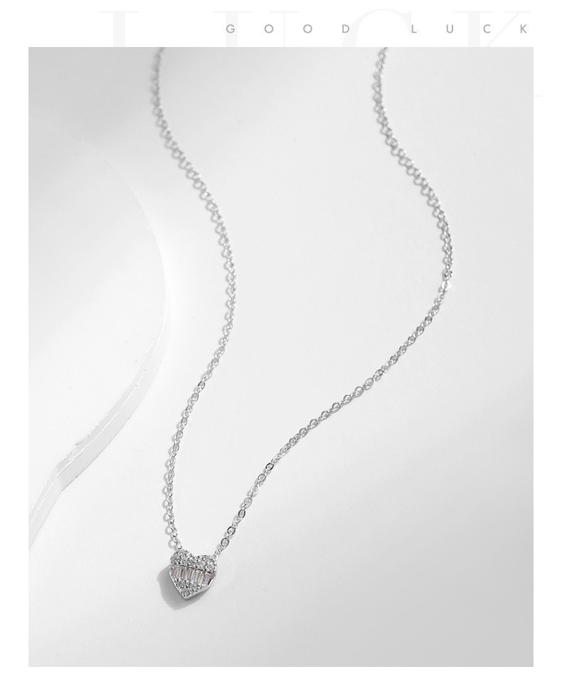 925 Sterling Silver Baguette CZ Heart Pendant Necklace for Women