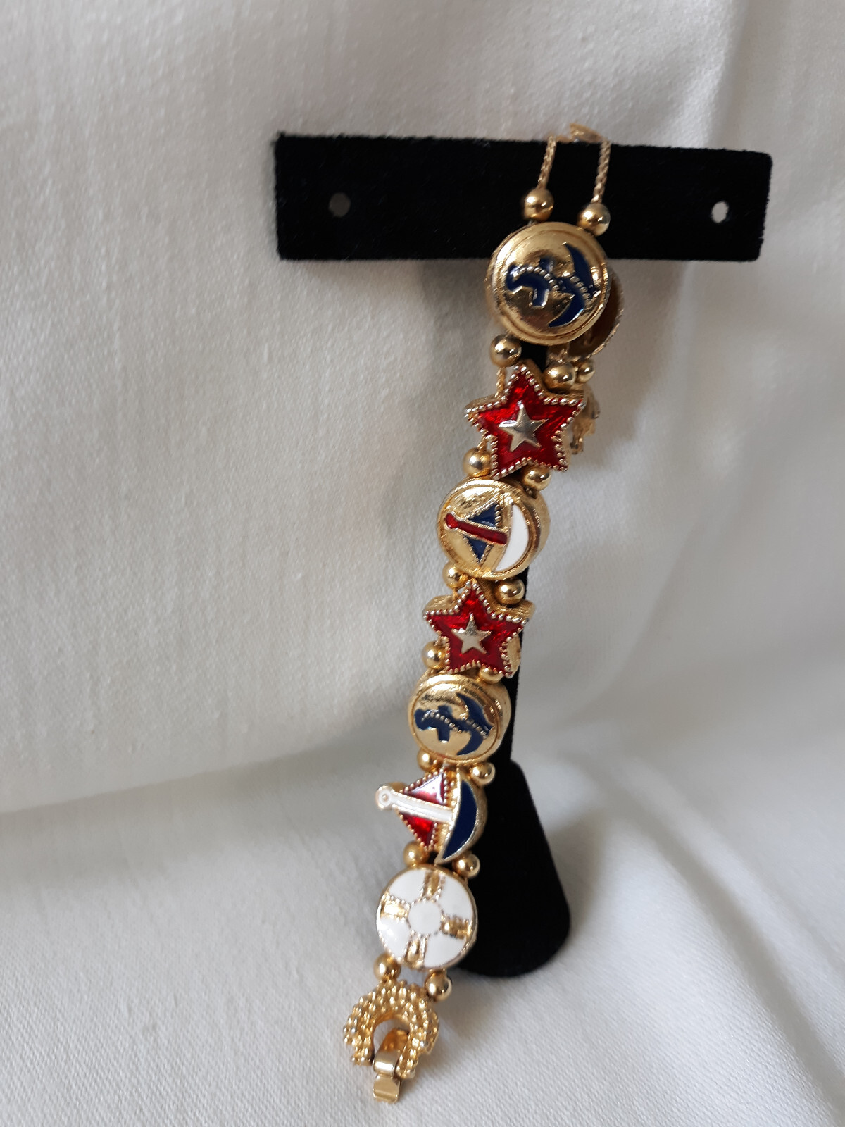 Sailor Bracelet in Goldtone with Red, White and Blue Accents, 7 1/4″
