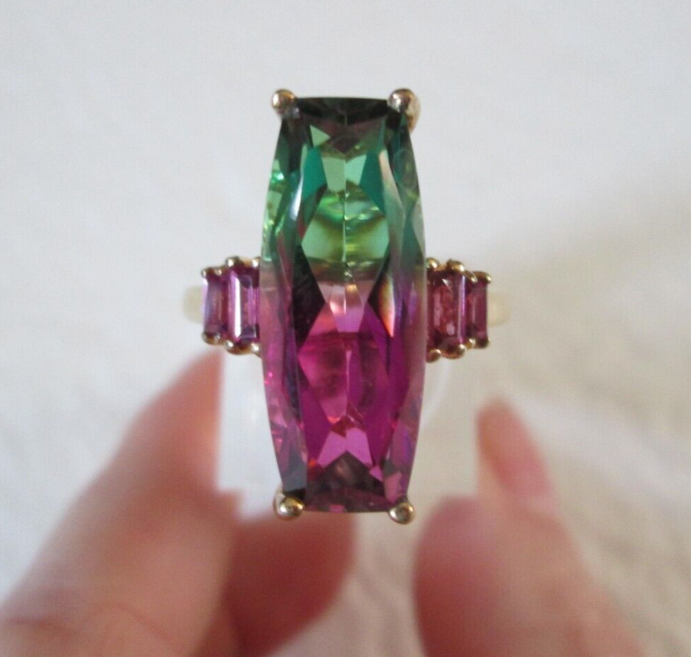 Watermelon Quartz and Garnet Vemeil YG over Sterling Silver (Sz 9) 9.25 cts