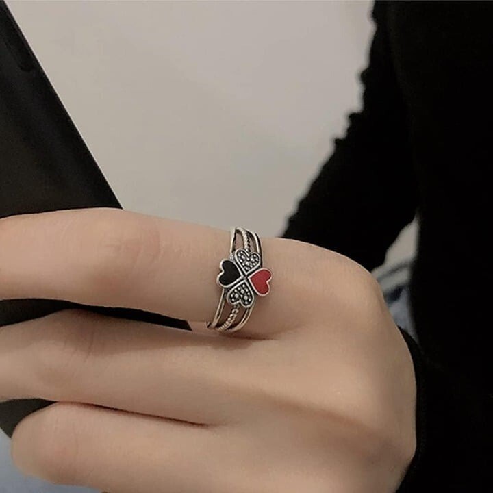 Women’s 925 Sterling Silver Exquisite Sweet Red and Black Love Ring