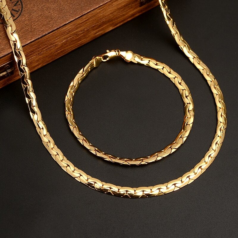 Collar Nuevo de Joyería Pulsera de Moda 7MM de Ancho Unisex color Dorado Hermosa