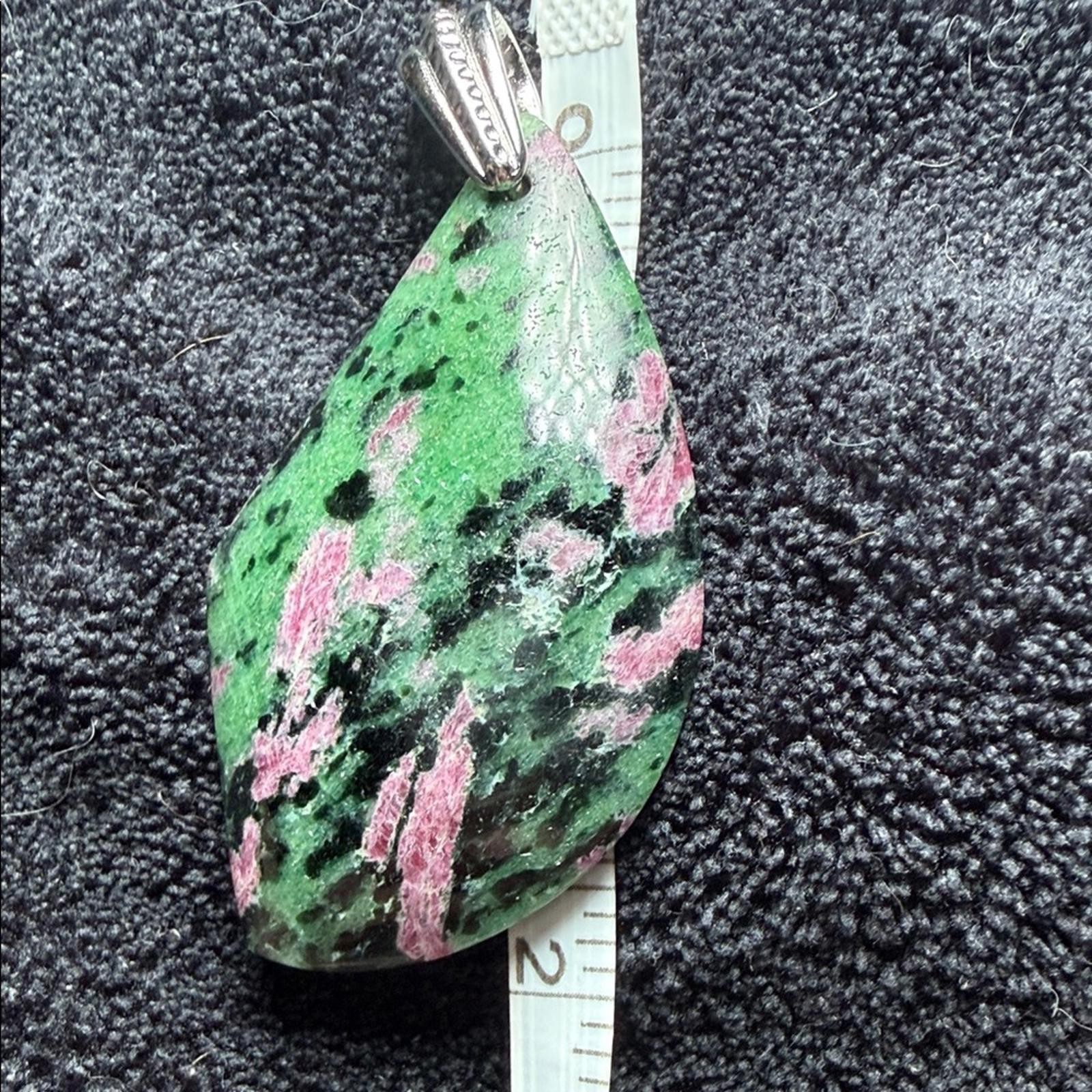 Ruby in Zoisite Anyolite Stone Pendant Green Pink Freeform