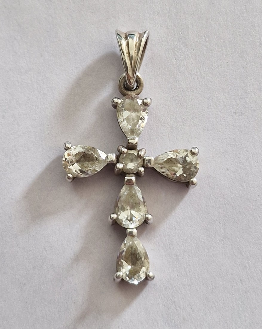Silver Cubic Zirconia Crystal Cross Pendant